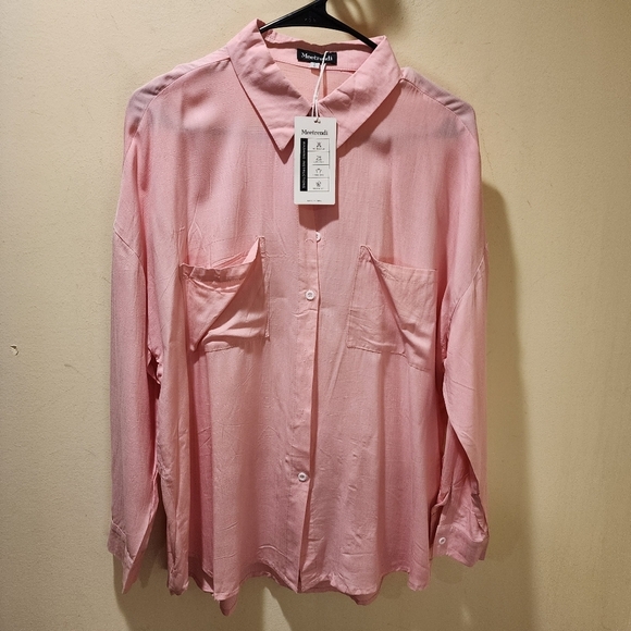 Meetrendi Women's Casual Pink Long  Sleeves button Down shirt size L NWT - Picture 5 of 13